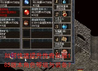 如何快速提升传奇私服1.85版本角色等级与装备? 如何快速提升传奇私服1.85版本角色等级与装备?